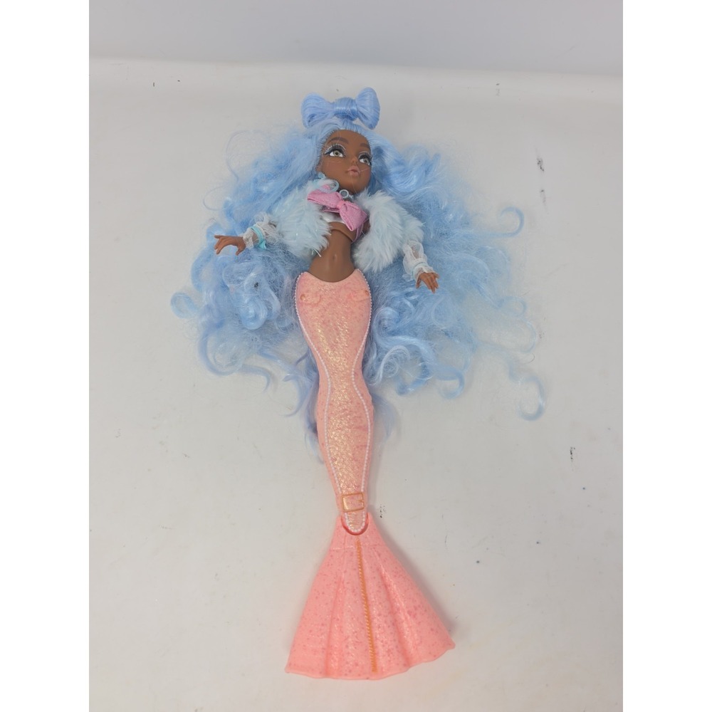 Fashion Doll Blue Wavy Hair Pink Tail Dark Complexion Sea Life Theme